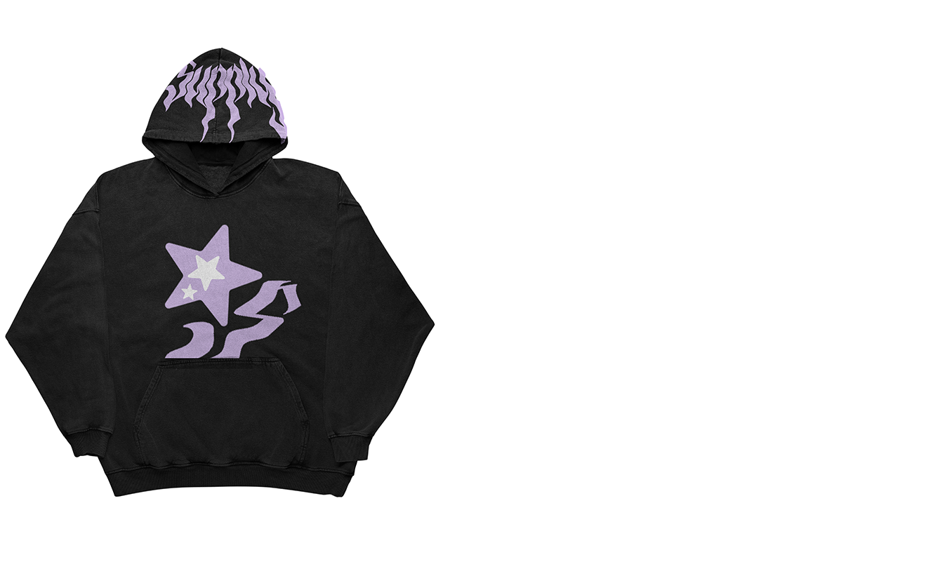 S Star Puff Print Hoodie (Black/Purple)